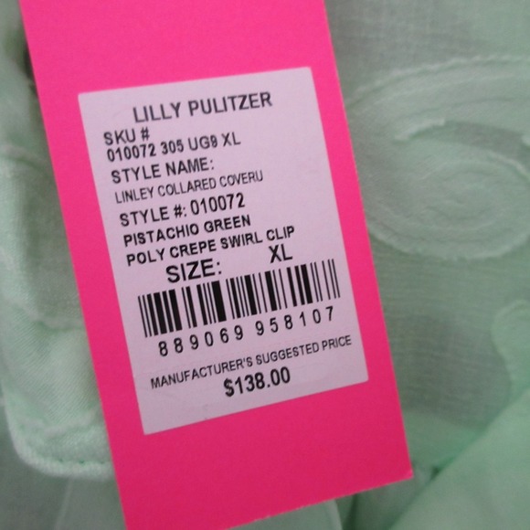 Lilly Pulitzer Dress Cover Up XL Green Sheer Poly Crepe Swirl Clip Beach NWT - Picture 5 of 11